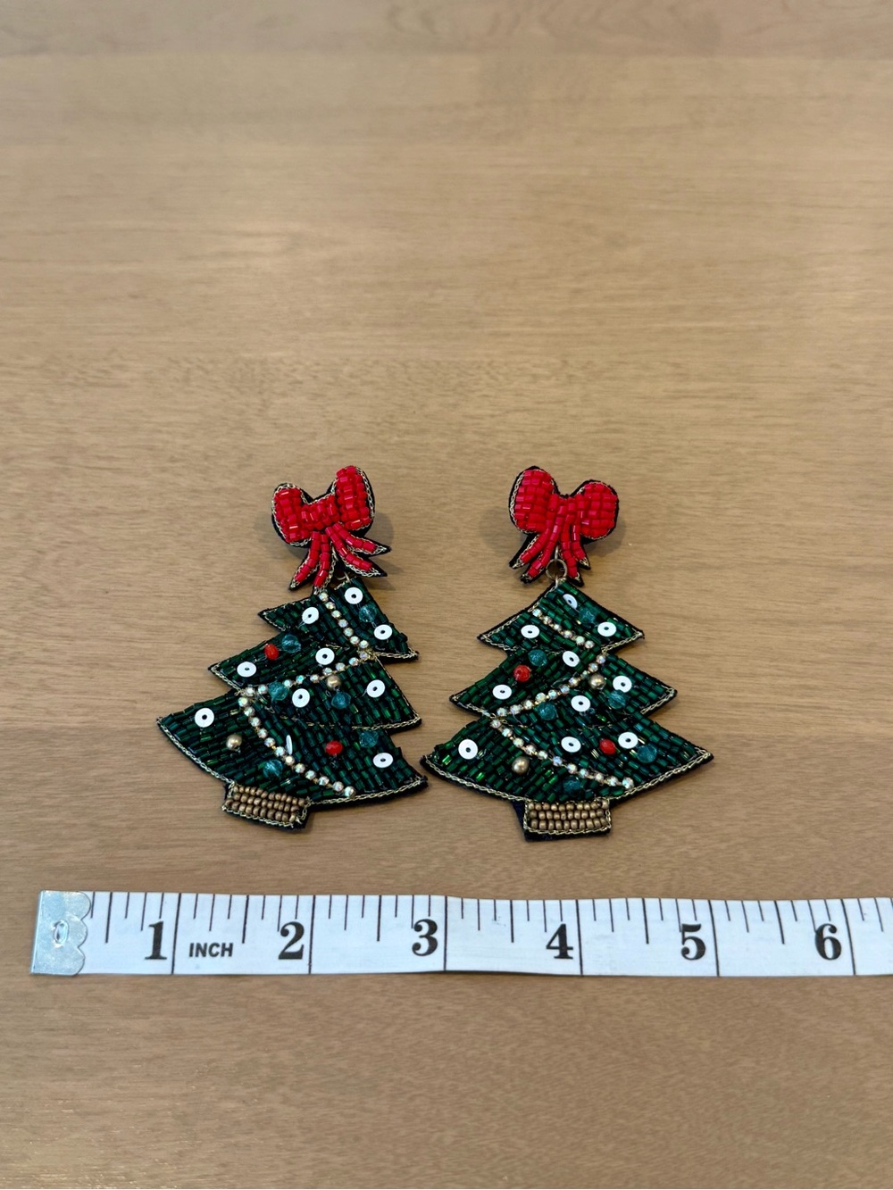 Festive Christmas Tree Sequin Earrings with Red Bows